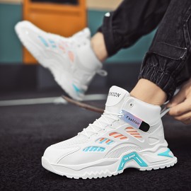 Sapatos casuais masculinos, Novos tênis esportivos de malha versáteis de cano alto, Solas grossas masculinas, Sapatos brancos pequenos de altura alta