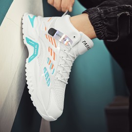 Sapatos casuais masculinos, Novos tênis esportivos de malha versáteis de cano alto, Solas grossas masculinas, Sapatos brancos pequenos de altura alta