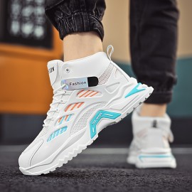 Sapatos casuais masculinos, Novos tênis esportivos de malha versáteis de cano alto, Solas grossas masculinas, Sapatos brancos pequenos de altura alta