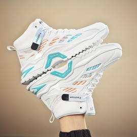 Sapatos casuais masculinos, Novos tênis esportivos de malha versáteis de cano alto, Solas grossas masculinas, Sapatos brancos pequenos de altura alta