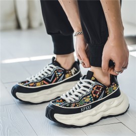 Tenis Casual Masculino de Cano Baixo - Sola Grossa Confortável, Tecido Leve e Respirável em Lona com Tira, Solado de Borracha Amortecedor, Sapatos Versáteis para Todas as Estações e Atividades