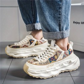 Tenis Casual Masculino de Cano Baixo - Sola Grossa Confortável, Tecido Leve e Respirável em Lona com Tira, Solado de Borracha Amortecedor, Sapatos Versáteis para Todas as Estações e Atividades