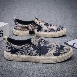 Calçado Masculino Sem Cadarço - Lona Respirável com Estampa Floral Tropical, Sola Confortável, Estilo Baixo
