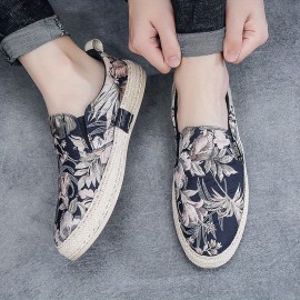 Calçado Masculino Sem Cadarço - Lona Respirável com Estampa Floral Tropical, Sola Confortável, Estilo Baixo