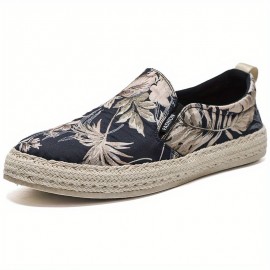 Calçado Masculino Sem Cadarço - Lona Respirável com Estampa Floral Tropical, Sola Confortável, Estilo Baixo