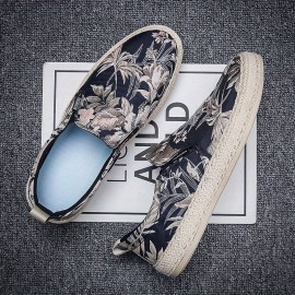 Calçado Masculino Sem Cadarço - Lona Respirável com Estampa Floral Tropical, Sola Confortável, Estilo Baixo