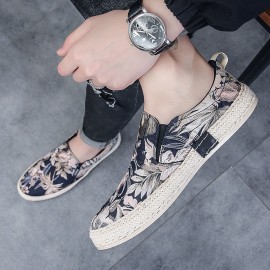 Calçado Masculino Sem Cadarço - Lona Respirável com Estampa Floral Tropical, Sola Confortável, Estilo Baixo