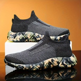 [Sólidos] Tênis Slip-On Respiráveis para Homens, Estilo Vintage Casual Esportivo, Parte Superior de Tecido de Cor Sólida com Sola de Borracha, Design de Cano Baixo com Ponta Redonda para Caminhadas, Treino & Uso Diário - Conforto para Todas as Estações