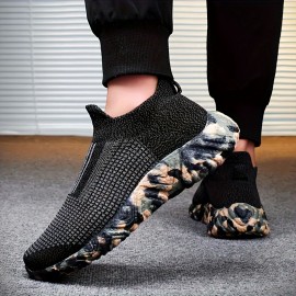 [Sólidos] Tênis Slip-On Respiráveis para Homens, Estilo Vintage Casual Esportivo, Parte Superior de Tecido de Cor Sólida com Sola de Borracha, Design de Cano Baixo com Ponta Redonda para Caminhadas, Treino & Uso Diário - Conforto para Todas as Estações