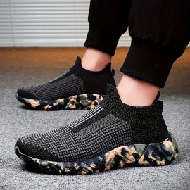 [Sólidos] Tênis Slip-On Respiráveis para Homens, Estilo Vintage Casual Esportivo, Parte Superior de Tecido de Cor Sólida com Sola de Borracha, Design de Cano Baixo com Ponta Redonda para Caminhadas, Treino & Uso Diário - Conforto para Todas as Estações