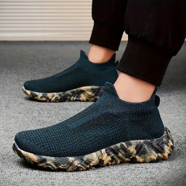 [Sólidos] Tênis Slip-On Respiráveis para Homens, Estilo Vintage Casual Esportivo, Parte Superior de Tecido de Cor Sólida com Sola de Borracha, Design de Cano Baixo com Ponta Redonda para Caminhadas, Treino & Uso Diário - Conforto para Todas as Estações