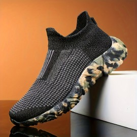 [Sólidos] Tênis Slip-On Respiráveis para Homens, Estilo Vintage Casual Esportivo, Parte Superior de Tecido de Cor Sólida com Sola de Borracha, Design de Cano Baixo com Ponta Redonda para Caminhadas, Treino & Uso Diário - Conforto para Todas as Estações