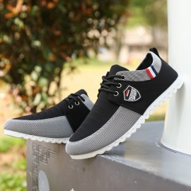 Tenis Casuais Masculinos de Lona Respirável - Sapatilhas Baixas com Cadarço, Forro em Tecido e Solado de PVC, Opções Multicoloridas para Looks Informais