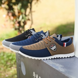 Tenis Casuais Masculinos de Lona Respirável - Sapatilhas Baixas com Cadarço, Forro em Tecido e Solado de PVC, Opções Multicoloridas para Looks Informais