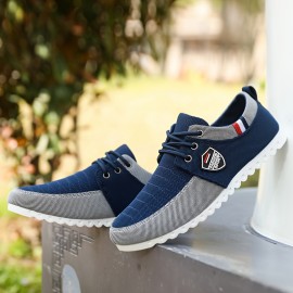 Tenis Casuais Masculinos de Lona Respirável - Sapatilhas Baixas com Cadarço, Forro em Tecido e Solado de PVC, Opções Multicoloridas para Looks Informais