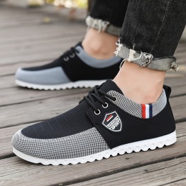 Tenis Casuais Masculinos de Lona Respirável - Sapatilhas Baixas com Cadarço, Forro em Tecido e Solado de PVC, Opções Multicoloridas para Looks Informais