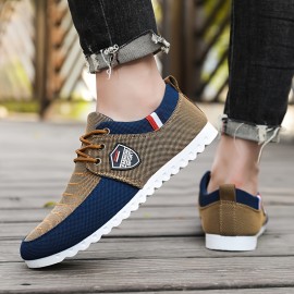 Tenis Casuais Masculinos de Lona Respirável - Sapatilhas Baixas com Cadarço, Forro em Tecido e Solado de PVC, Opções Multicoloridas para Looks Informais
