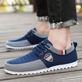 Tenis Casuais Masculinos de Lona Respirável - Sapatilhas Baixas com Cadarço, Forro em Tecido e Solado de PVC, Opções Multicoloridas para Looks Informais