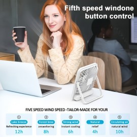 Ventilador de mesa portátil recarregável por USB com bateria de 3000mAh - Design ultra-silencioso de 5 velocidades ajustáveis, dobrável a 180°, visor de energia digital, material acrílico para casa, escritório, viagem, dispositivo de resfriamento versátil