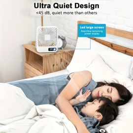 Ventilador de mesa portátil recarregável por USB com bateria de 3000mAh - Design ultra-silencioso de 5 velocidades ajustáveis, dobrável a 180°, visor de energia digital, material acrílico para casa, escritório, viagem, dispositivo de resfriamento versátil