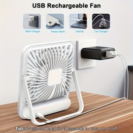 Ventilador de mesa portátil recarregável por USB com bateria de 3000mAh - Design ultra-silencioso de 5 velocidades ajustáveis, dobrável a 180°, visor de energia digital, material acrílico para casa, escritório, viagem, dispositivo de resfriamento versátil