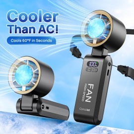 Ventilador de Pescoço Ultra Silencioso Portátil com Cordão - Design 3 em 1: Resfriamento a Gelo e Turbo, 13550 RPM, Bateria Recarregável até 20H, Display LCD, 60°F em 60s | Ventilador USB para Viagens, Acampamentos e Ar Livre - Preto/Rosa, Presente para H