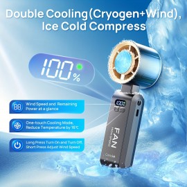 Ventilador de Pescoço Ultra Silencioso Portátil com Cordão - Design 3 em 1: Resfriamento a Gelo e Turbo, 13550 RPM, Bateria Recarregável até 20H, Display LCD, 60°F em 60s | Ventilador USB para Viagens, Acampamentos e Ar Livre - Preto/Rosa, Presente para H
