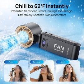 Ventilador de Pescoço Ultra Silencioso Portátil com Cordão - Design 3 em 1: Resfriamento a Gelo e Turbo, 13550 RPM, Bateria Recarregável até 20H, Display LCD, 60°F em 60s | Ventilador USB para Viagens, Acampamentos e Ar Livre - Preto/Rosa, Presente para H