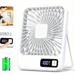 Ventilador de mesa portátil recarregável por USB com bateria de 3000mAh - Design ultra-silencioso de 5 velocidades ajustáveis, dobrável a 180°, visor de energia digital, material acrílico para casa, escritório, viagem, dispositivo de resfriamento versátil