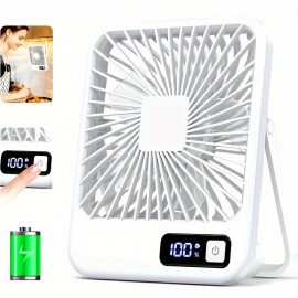 Ventilador de mesa portátil recarregável por USB com bateria de 3000mAh - Design ultra-silencioso de 5 velocidades ajustáveis, dobrável a 180°, visor de energia digital, material acrílico para casa, escritório, viagem, dispositivo de resfriamento versátil