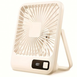 Ventilador de mesa portátil recarregável por USB com bateria de 3000mAh - Design ultra-silencioso de 5 velocidades ajustáveis, dobrável a 180°, visor de energia digital, material acrílico para casa, escritório, viagem, dispositivo de resfriamento versátil
