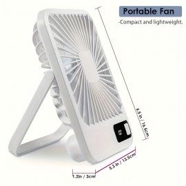 Ventilador de mesa portátil recarregável por USB com bateria de 3000mAh - Design ultra-silencioso de 5 velocidades ajustáveis, dobrável a 180°, visor de energia digital, material acrílico para casa, escritório, viagem, dispositivo de resfriamento versátil