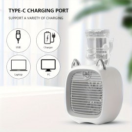 Ventilador de spray de mesa mini, tipo C USB, ventilador de spray de carregamento, ventilador de umidificador para escritório em casa, ventiladores de ar fresco