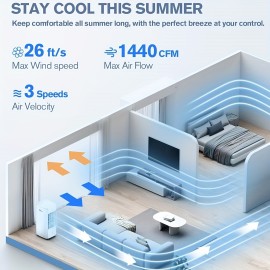 Resfriador de Ar Evaporativo Portátil 3-em-1 Sem Janela com Tanques Duplos, 3 Pacotes de Gelo & Temporizador Inteligente - Resfriador de Pântano de 60W e 25 Polegadas, Oscilação de 70°, 3 Velocidades para Quartos, Escritórios, Aparelho Moderno, Corpo em P