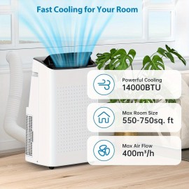 Ar Condicionado Portátil GAOMON de 14,000 BTU 3-em-1 com Controle Remoto, Modo Sono Inteligente & Temporizador de 24H - Cobertura para 750 Pés Quadrados, Desumidificador, Ventilador, Alimentação USB, Tampa Superior Preta, Aparelho de Conforto Doméstico, P