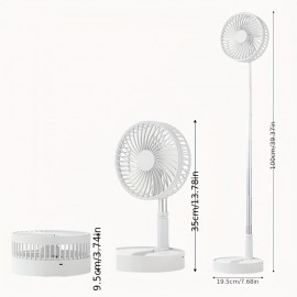 1 Ventilador de Mesa Portátil Dobrável USB - 4 Velocidades Ajustáveis, Altura Regulável, Plástico Leve, Bateria Recarregável 18650 Lítio 1200mAh, 36V Seguro para Escritório, Casa e Camping