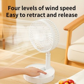 1 Ventilador de Mesa Portátil Dobrável USB - 4 Velocidades Ajustáveis, Altura Regulável, Plástico Leve, Bateria Recarregável 18650 Lítio 1200mAh, 36V Seguro para Escritório, Casa e Camping