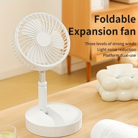 1 Ventilador de Mesa Portátil Dobrável USB - 4 Velocidades Ajustáveis, Altura Regulável, Plástico Leve, Bateria Recarregável 18650 Lítio 1200mAh, 36V Seguro para Escritório, Casa e Camping