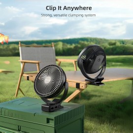 Ventilador Portátil Recarregável de 10.000mAh com Clipe - Ventilador de Mesa USB de 8 Polegadas com 4 Velocidades, Autonomia de 24H, Rotação de 360° e Grampo Resistente para Escritório, Academia, Acampamento, Viagem - Operação Silenciosa, Duas Portas USB 