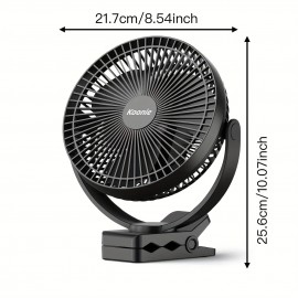 Ventilador Portátil Recarregável de 10.000mAh com Clipe - Ventilador de Mesa USB de 8 Polegadas com 4 Velocidades, Autonomia de 24H, Rotação de 360° e Grampo Resistente para Escritório, Academia, Acampamento, Viagem - Operação Silenciosa, Duas Portas USB 