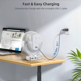 Ventilador Portátil Recarregável de 10.000mAh com Clipe - Ventilador de Mesa USB de 8 Polegadas com 4 Velocidades, Autonomia de 24H, Rotação de 360° e Grampo Resistente para Escritório, Academia, Acampamento, Viagem - Operação Silenciosa, Duas Portas USB 