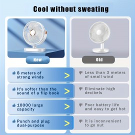 Ventilador de Mesa USB com Grande Capacidade de 3000mAh, Mini Ventilador Portátil Potente de 5 Velocidades, Bateria Ultra Longa Duração, Recarregável, Adequado para Casa, Escritório e Viagem