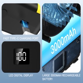Ventilador Portátil de Pescoço, Motor sem Escovas Potente com Visor Digital e 3 Velocidades do Vento, Bateria Grande de 3000mAh, Função de Lanterna LED de Emergência, Adequado para Trabalho ao Ar Livre, Acampamento, Pesca Selvagem, Passeios de Primav