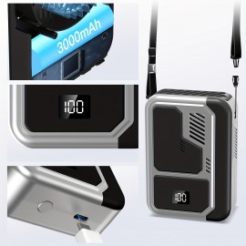 Ventilador Portátil de Pescoço, Motor sem Escovas Potente com Visor Digital e 3 Velocidades do Vento, Bateria Grande de 3000mAh, Função de Lanterna LED de Emergência, Adequado para Trabalho ao Ar Livre, Acampamento, Pesca Selvagem, Passeios de Primav