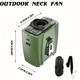Ventilador de Pescoço Portátil 10000mAh com Design Pendurável/Sujeitado 2-em-1, 5 Velocidades Ajustáveis, Lanterna Embutida, Recarregável por USB, Leve para Acampamento, Caminhadas e Viagens - 3 Cores (Preto/Vermelho/Verde)