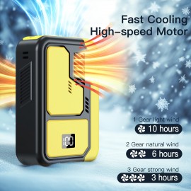 Ventilador de Cintura Pessoal Portátil Recarregável Sem Usar as Mãos, com Visor Digital, Ventoinha Refrescante Vestível por 10 Horas para Viagens e Trabalho ao Ar Livre no Escritório (Amarelo/Prateado/Branco)