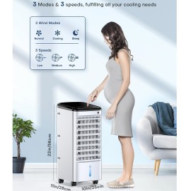 Resfriador de Ar Portátil Sem Janela com 6 Pacotes de Gelo, Temporizador Inteligente de 12H para Desligamento Automático, Controle Remoto de 8m, Tanque de Enchimento Superior, Resfriador Evaporativo com 3 Velocidades e Balanço Automático de 70°