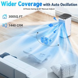 Resfriador de Ar Portátil Sem Janela com 6 Pacotes de Gelo, Temporizador Inteligente de 12H para Desligamento Automático, Controle Remoto de 8m, Tanque de Enchimento Superior, Resfriador Evaporativo com 3 Velocidades e Balanço Automático de 70°