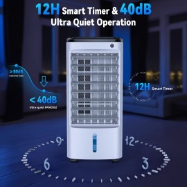 Resfriador de Ar Portátil Sem Janela com 6 Pacotes de Gelo, Temporizador Inteligente de 12H para Desligamento Automático, Controle Remoto de 8m, Tanque de Enchimento Superior, Resfriador Evaporativo com 3 Velocidades e Balanço Automático de 70°
