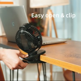 Ventilador portátil de 2000mAh com bateria, ventilador silencioso com clipe, ventilador USB, três ventiladores com tela, adequado para mesa de escritório, banco traseiro do carro, bicicleta, acampamento ao ar livre, preto